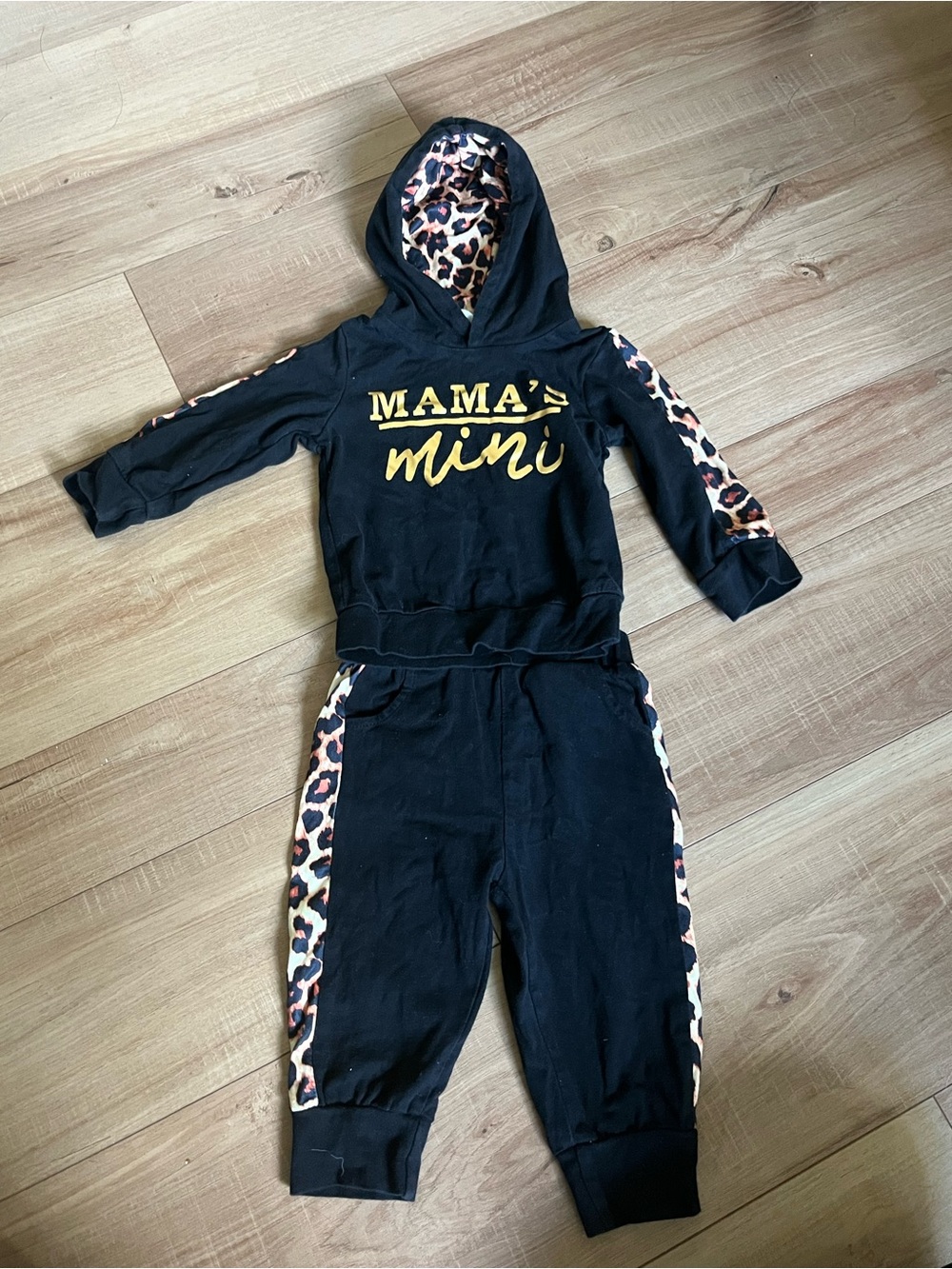 Cheetah print and black jogger pants and hoodie matching set “Mama’s Mini”